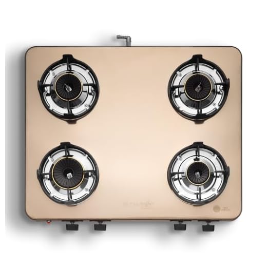BLOWHOT Crystal 4 Burner Auto-Ignition Tornado Brass Burner Gas Stove (ISI Certi.), Stainless Steel Top - DOORSTEP SERVICE + 2Yr General & 5 Year Warranty on Burner & Gas Valves, LPG/PNG Compatible