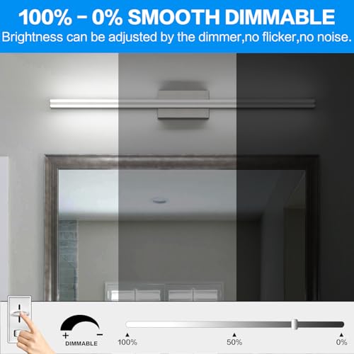 Image of SOLFART Bathroom Light Fixtures Brushed Nickel 40 Inches Modern LED Bathroom Light Fixtures Over Mirror Dimmable Wall Lights S8200-1020mm-NK-D