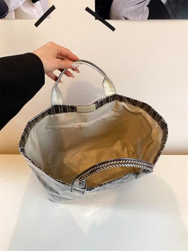 Image of Lushandy Striped PVC Tote Bag for Women, Waterproof Plastic Tote Bag for Beach Pool Large Top Handle Travel Hobo Handbag