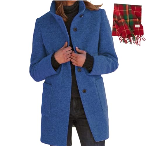Image of Pea Coats for Women Wool Blend Thicken Stand Collar, Classic Single Breasted Trench Coat 2025 Fall Winter Long Pea Coats (Denim blue,6X-Large)
