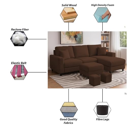 Image of Casaliving Rolando Seater L Shape Sofa Set for Living Room Left Side (Brown, 4 Seater with Ottomon - RHS)