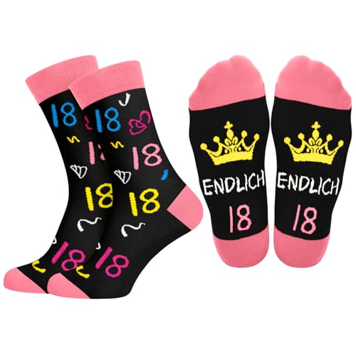 Kirodo 18. Geburtstag Mädchen Socken 16 Geburtstag Mädchen Baumwolle Lustige Socken 36-42 Geburtstagsgeschenk für Tochter Enkelin Schwester Beste Freundin (18 Geburtstag)