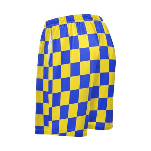 Men's Yellow and Blue Buffalo Checkered Pajama Shorts with Pocket and Drawstring S3