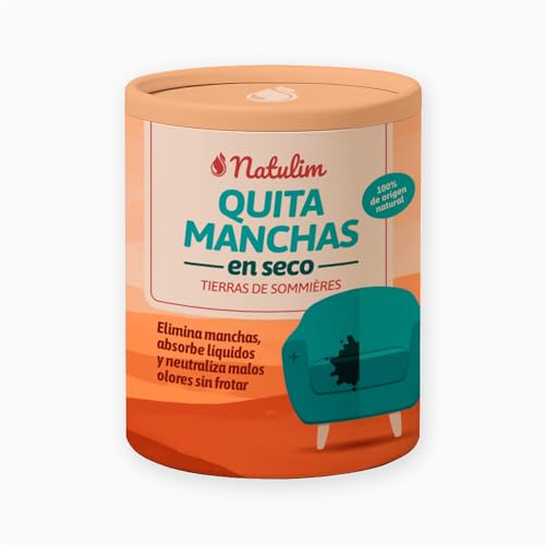 Natulim Tierras de Sommiéres - Polvo Limpiador en Seco 100% Natural - Quitamanchas para Sofás, Superficies, Suelo y Tapicerías - Elimina Manchas de Grasa, Absorbe Líquidos y Neutraliza Olores - 300g