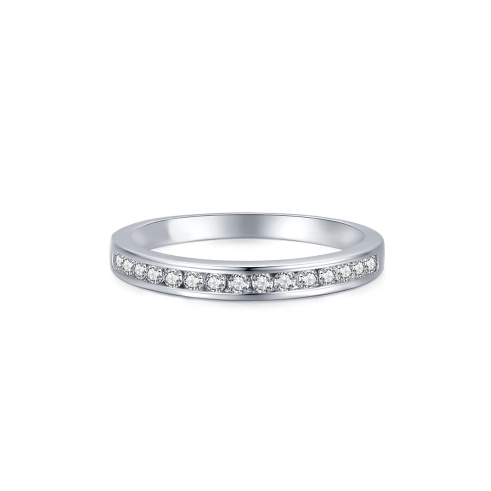 Anillo de oro blanco para parejas de 9 K/14 K/18 K, joyas de oro auténtico, anillo apilable clásico de boda con diamante, anillo solitario Au 375/585/750, oro blanco, talla 47-65