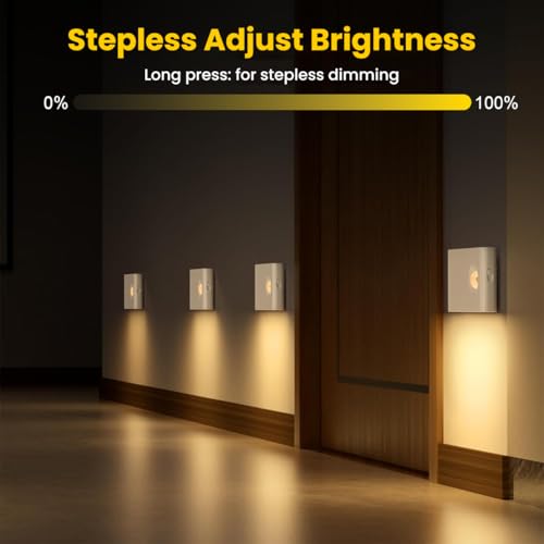 Image of ELEPHANTBOAT 3Pcs Motion Magnetic Night Light 3-Color LED Dimmable Wall Lamp with Motion Sensor 700mAh USB Rechargeable Cordless Wall Light