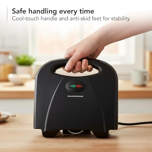 OVENTE Electric Panini Press Grill with Nonstick Plates, LED Indicator Lights, Thermostat Control, Compact Sandwich Maker Perfect for Cooking Breakfast, Steaks, Eggs Snacks & More, Copper GP0110CO