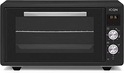 50 Liter Minibackofen mit Digitalem Timer und Umluft Schwarz | LED-Anzeige | Popup-Knöpfe | Pizza-Ofen | Mini Ofen | Innenbeleuchtung |