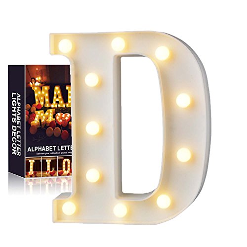 A-Z Alphabet Light White LED Lámparas de noche Plastic Letter Standing Hanging Lighting para Wedding Party Dormitorio Decoración de Navidad by Moobom (D)