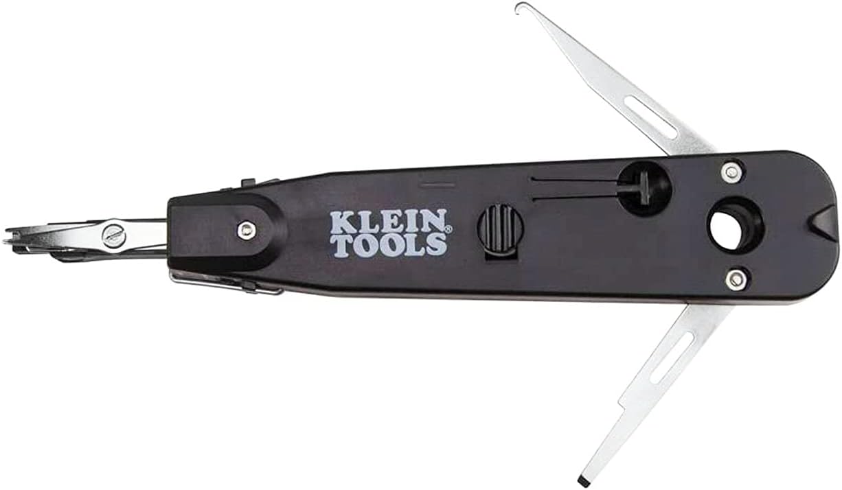 Klein Tools VDV427-014 Krone Punchdown Tool – Category Cable Termination Tool for Jacks, Patch Panels & Distribution Frames, Built-In Hook & Spudger, Locking Impact Mechanism