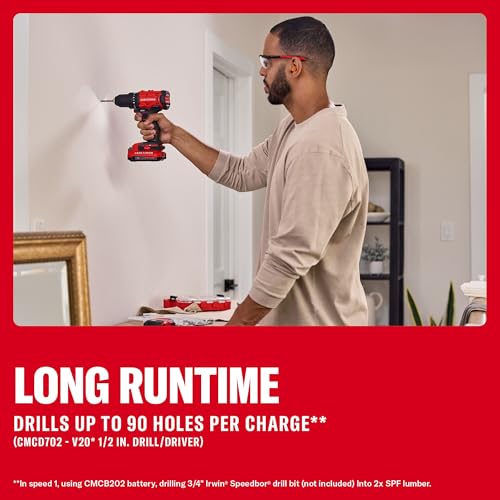 Image of CRAFTSMAN V20 Cordless Drill Driver and Impact Driver, 2 x 2Ah Lithium Ion Battery and Charger, Two Power Tools, 1700 RPM 1 /2 In. Electric Drill, 1800 Torque 1 /4 Impact Screwdriver (CMCK201D2)
