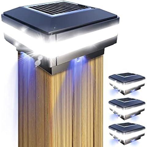GEYUEYA Home Solar LED Post Lights Outdoor Garden IP65 Waterproof Square Black Landscape Post Cap Lamp for Patio Fence Deck Wooden Posts(4 Pack) Cover