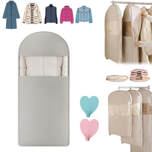 2025 Space Saving Hanging Garment Bag with Self Compression Zipper, Ultra Space Saving Self Compression Organizer, Clothes Protectors for Hanging Clothes, Coat Covers Garment Bag (Gray,L)