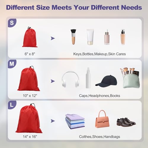 uxcell 5Pcs 210D Polyester Drawstring Bag with Toggle, 6 x 8 Inch Waterproof Travel Storage Bag Foldable Stuff Sack Cinch Sack for Gym Travel Hiking Yoga Clothes Organizer, Red4