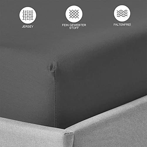 Buymax Spannbettlaken 140x200cm Baumwolle 100% Spannbetttuch Bettlaken Jersey, Matratzenhöhe bis 25 cm, Farbe Anthrazit ÖKO TEX Standard – Bild 4