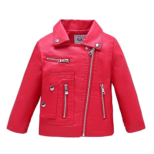 Boys Girls Trendy Stand Collar PU Leather Moto Jacket Leather Top Coat 3-12Years