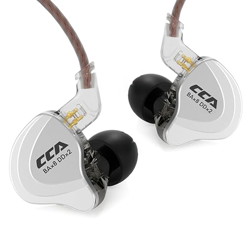 CCA C10 in Ear Monitor Headphone 10 Hybrid Drivers Wired Earbud 4BA 1DD HiFi IEM Earphones Stereo Noise Isolating Earphone with Detachable Cable for Musicians Singers Audiophiles (Black, Without Mic)
