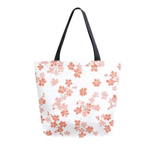 Extra Large Shoulder Tote Bag for Beach Travel Weekender Gym Small Flower Blossom Coral Pattern Reusable Grocery Canvas Shopping Bag