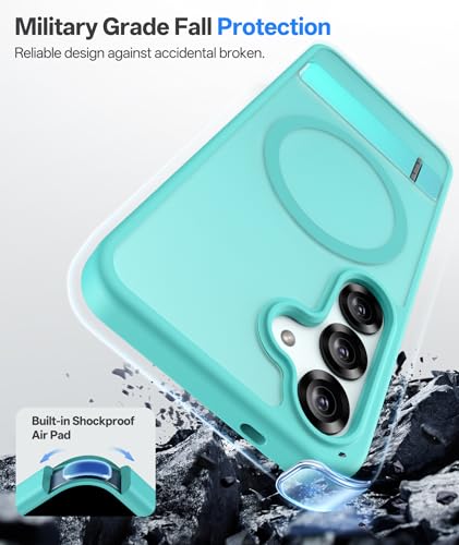 Image of Vihibii PC,Silicone for Samsung Galaxy S25 Magnetic Back Cover with Kickstand,Compatible with Magsafe & Rugged Shockproof Protective Back & Translucent Matte Slim Phone Case for S25 6.2 inch 2025,Teal
