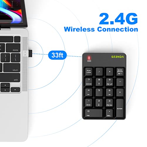 Seenda Wireless Number Pad, Numeric Keypad 18 Keys Portable Numeric Pad With 2.4 Ghz Usb Receiver For Laptop Notebook Pc Desktop Macbook Air/Procomputer, Black #TOP2