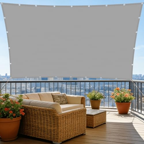 Voile d'ombrage rectangle 5x6m gris clair avec cordons - 2