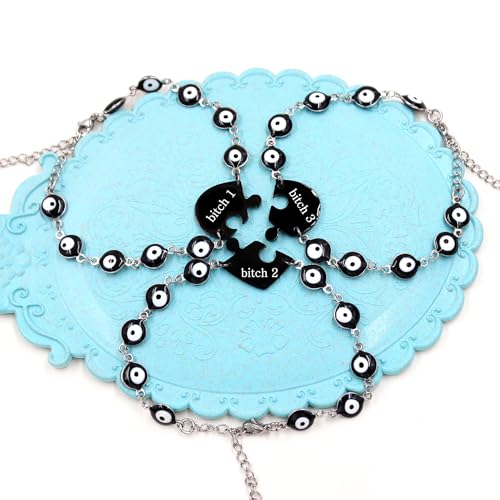 Image of 3pcs Heart Puzzle bracelet Evil Eye Friendship Bracelet,Personality Fashion Style Black and White Cute Eyes Amulet Protection Jewelry Bracelet for Female Friend /Women Unique Gift