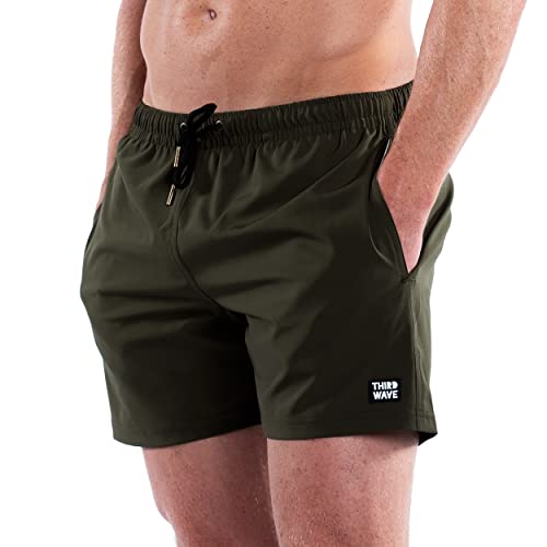 Third Wave Premium Swim Trunks - Men's 5 Inch Inseam Quick Dry Swim Shorts for Beach and Swimming