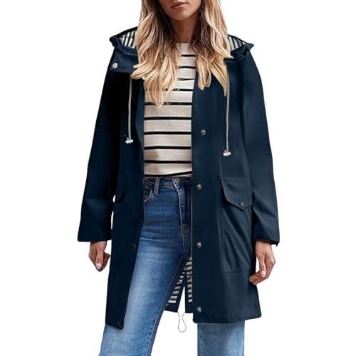 Chubasquero Mujer Impermeable Largo Viaje Talla Grande Chaqueta Cortavientos Running Montaña Ciclismo Moto Ligero Transpirable Abrigo de Lluvia Moda Gabardina para al Aire Libre Acampada Trekking