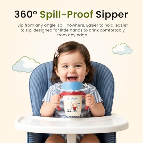 Image of tutots 360 Spill-Proof Sipper Cup with Handles, BPA Free, Leak-Proof, Easy Grip Toddler Drinking Cup (12+ Months)