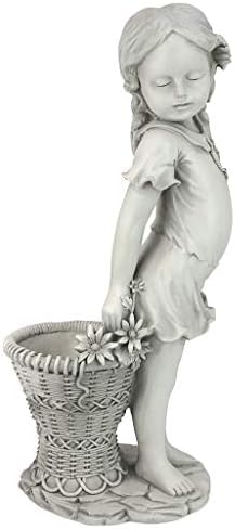 Design Toscano EU9294 Frances the Flower Girl Outdoor Garden Statue with Planter, Polyresin, Antique Stone, 54.5 cm, Grey