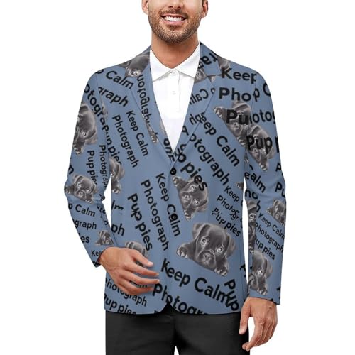 Keep Calm and Photograph Puppies Men's Slim Suit Long-Sleeve Prom Tuxedo Classic Two Button Business Jacket