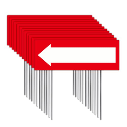 Voittozege 12 Pack Plastic Decorative Signage, 17 x 6 Inches, Red-White Arrow Signs with Stakes for Indoor or Outdoor Use