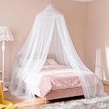 LionLively White Bed Canopy for Girls,Kids Princess Round Dome Bed Curtain, Dreamy Mosquito Netting for Girls, Bedroom Accessories, Ceiling Tent