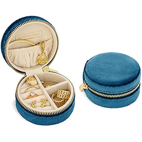 Benevolence LA Plush Velvet Travel Jewelry Box Organizer, Mini Travel Jewelry Case, Jewelry Travel Organizer, Travel Jewelry Organizer, Small Jewelry Box Travel, Jewelry Travel Box - Ocean Blue Cover