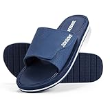 ZOKSOVE Adjustable Slide Sandals for Men - Non-slip Strap Slides with Cushion Padding - Slip on Open Toe Slippers for Shower, Beach, Garden - Navy Blue 9