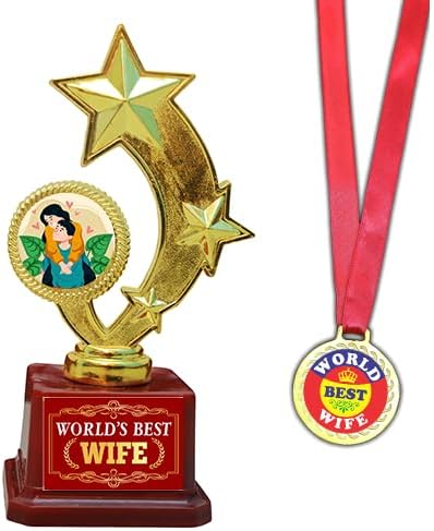 World's Best Wife Trophy Award Gift with Medal Gifts Love Anniversary