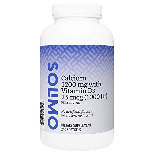 Amazon Brand - Solimo Calcium 1200 mg with Vitamin D3 25 mcg (1000 IU) per Serving (2 Softgels), 240 Softgels