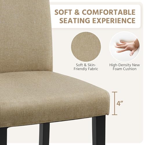 Image of Yaheetech Dining Chairs Set of 2 Fabric Upholstered Parson Kitchen Chairs with Padded Seat and Solid Wood Legs for Dining Room /Restaurant, Khaki