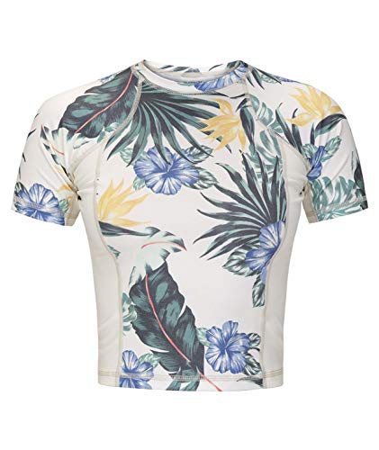 Hurley Junior's Cropped Short Sleeve Floral Sun Shirt UPF +50 Rashguard, Sail/White, XS