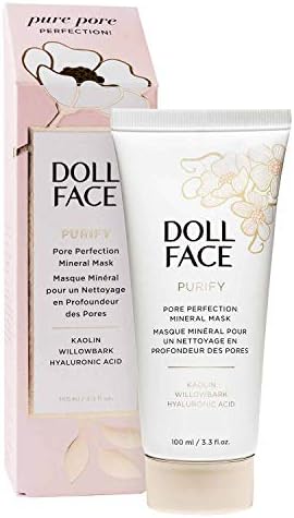 DOLL FACE Skin Care Face Mask | Pore Perfecting Mineral Facial Mask | Detox & Cleanse with Kaolin Clay, Willow Bark and Hyaluronic Acid | 3.3fl oz
