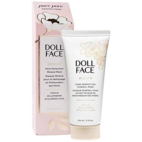 DOLL FACE Skin Care Face Mask | Pore Perfecting Mineral Facial Mask | Detox & Cleanse with Kaolin Clay, Willow Bark and Hyaluronic Acid | 3.3fl oz Cover