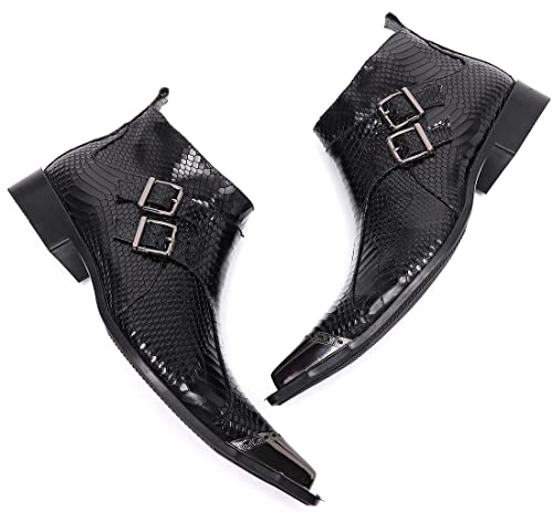 Santimon Mens Chelsea Boots Dress Casual Party Disco Cowboy Western Boots Metal Tip Toe Genuine Leather Buckles Zipper Ankle Boots Fashion Singer Ballroom Wedding Prom Chukka Boots4