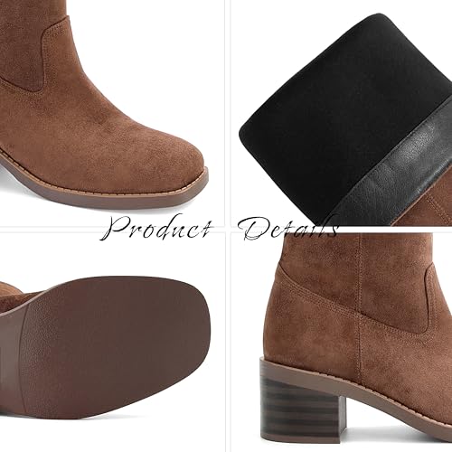 Image of DOEYG Women's Banana Knee High Boots Square Toe Chunky Block Heel Tall Boots Wide Calf Fashion Comfortable Casual Pull on Long Boots
