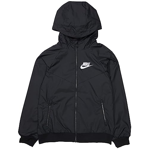 Nike Boy's Sportswear Windrunner Jacket (Little Kids/Big Kids) Black/Black/Black/White MD (10-12 Big Kid)