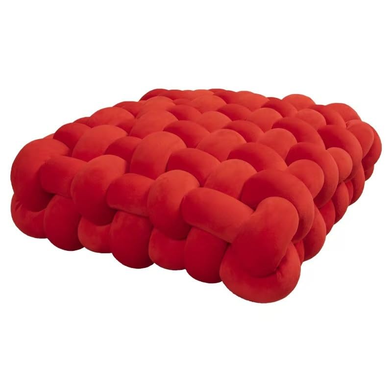 Soft Knotted Square Decorative Pillow, Plush Velvet Throw Cushion For Sofa Bed Chair, Handmade Woven Accent Pillow · Home Office Living Room Bedroom Decor(Red,40x40x12cm/15.74x15.74x4.72In)