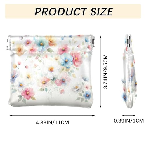 Watercolor Cute Flowers Coin Purse Leather Pouch Change Purse, Squeeze Coin Pouch for Cards, Keys & Lipsticks, Unisex3