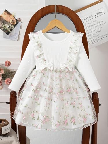 Image of Tagas Girls' Dress|Elegant Beige Baby Girl Dress with Lace Ruffles & Floral Embroidery - Long Sleeve Princess Birthday Party Dress | Comfortable & Stylish Kids Wear| PartFrock for Kids |