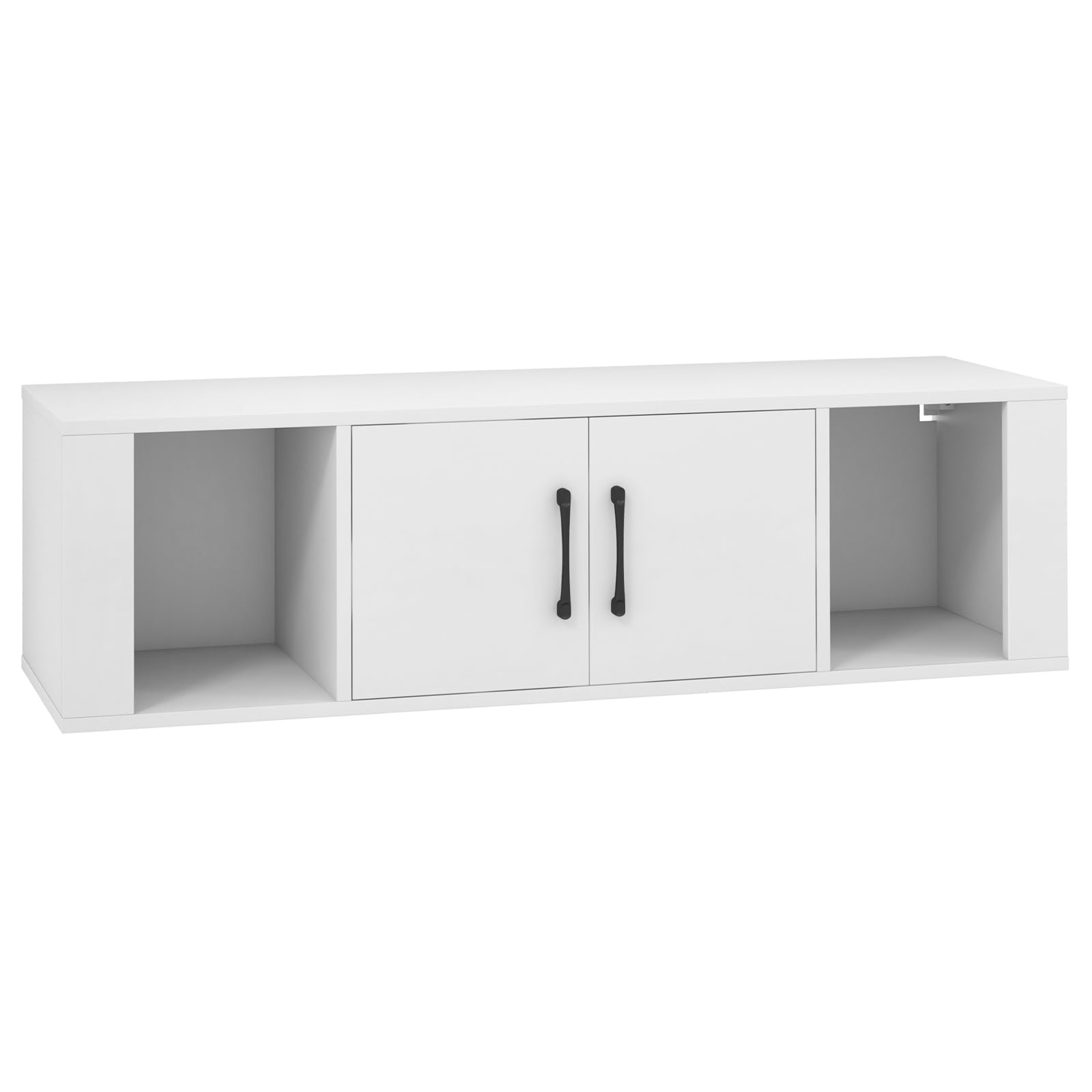 COSTWAY Mueble TV Suspendido, Armario de Pared Madera con 2 Puertas y 2 Estantes de Almacenaje, Mueble de Salón para TV Flotante, 108 x 33 x 30,5 cm, para Sala de Estar, Estudio, Oficina (Blanco)