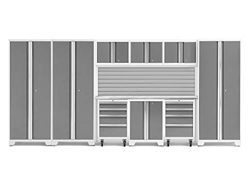 Image of NewAge Products Bold Series White 10 Piece Set, Garage Cabinets, White with Stainless Steel Top, 56981