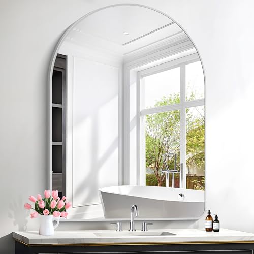 Image of FORBATH Large Arched Wall Mirror 48x36 Inch, Silver Arch Bathroom Mirror with Aluminum Frame, Arched Mirror for Dresser, Fireplace,Entryway,Home Decor,Hanging or Leaning Against Wall